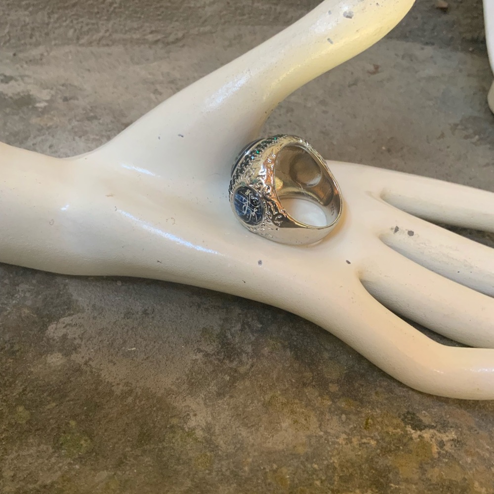 Silver Sapphire Stone Mens Ring - Picture 5 of 12